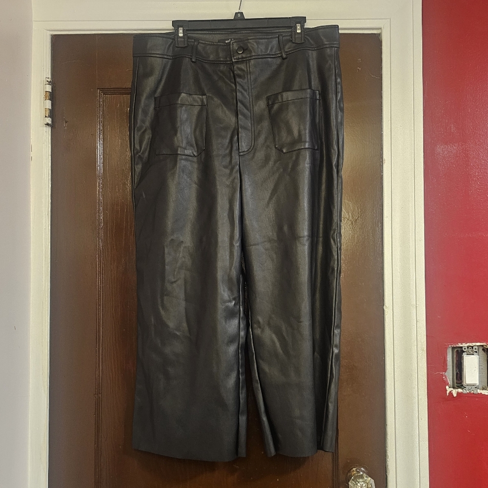 Mark Alan Faux Leather Wide Leg Raw Hem Pants (1X)